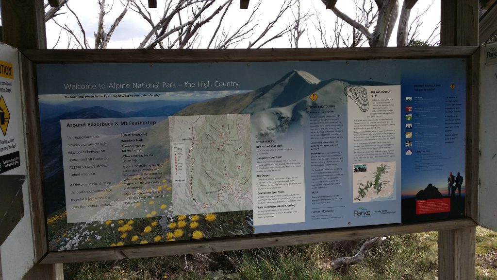 The Parks Victoria information sign at the beginning of the Razorback track